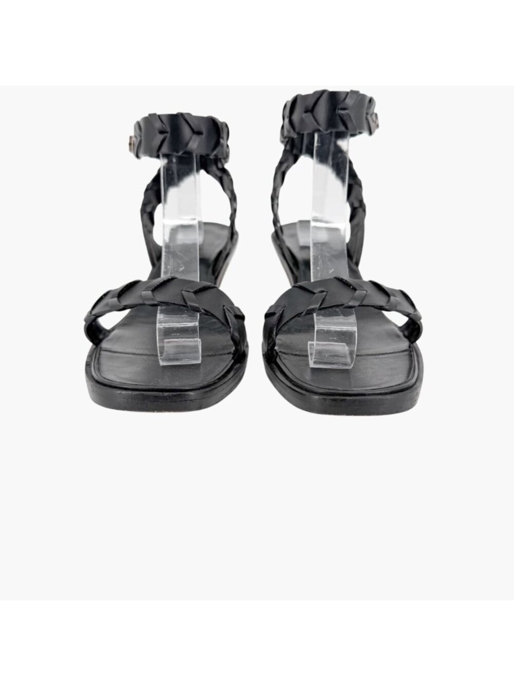 Hermes Vintage Woven Kitten Heel Sandals Black Leather Size 39 US 8.5 Women’s - Picture 5 of 15